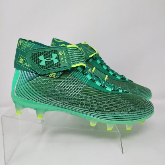 Under Armour Football Cleats Mens 9 Green Highlight MC Logo Spell Out Striped - Picture 3 of 10